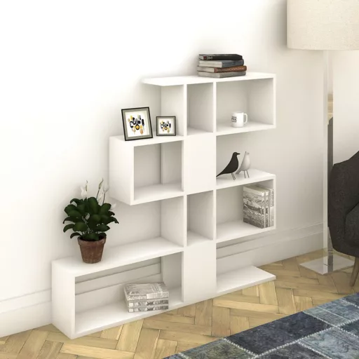 Modern aszimmetrikus polc 120x109x20cm fehér