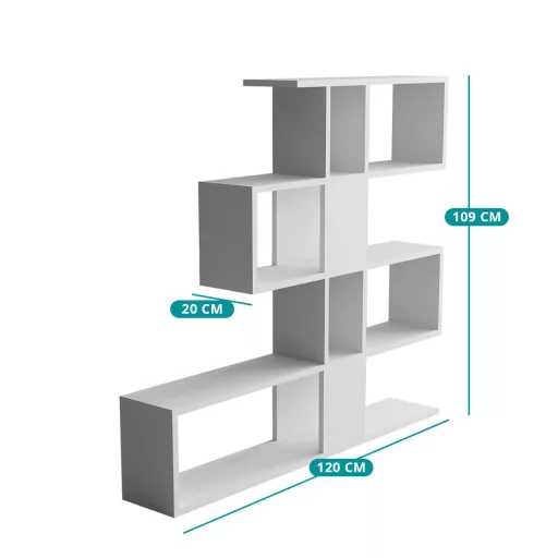 Modern aszimmetrikus polc 120x109x20cm fehér