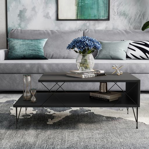 Stolik kawowy z metalowymi nogami 100x40x50cm, antracytowy