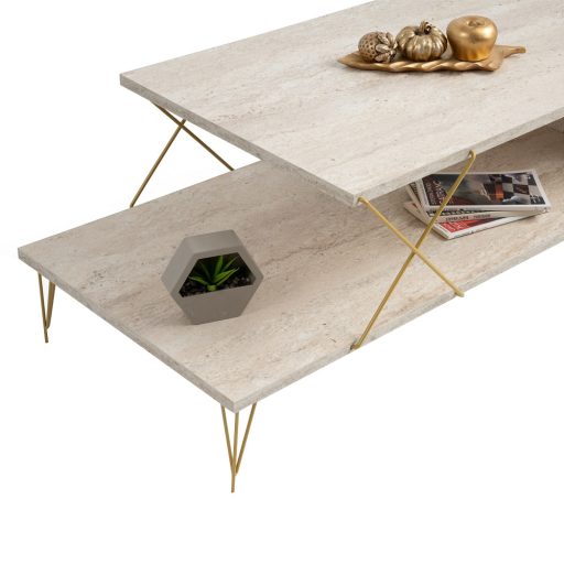 Stół kawowy z metalowymi nogami 100x40x50cm, złoty