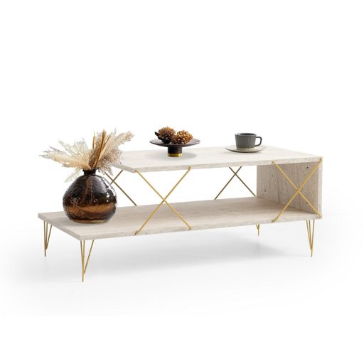 Stół kawowy z metalowymi nogami 100x40x50cm, złoty
