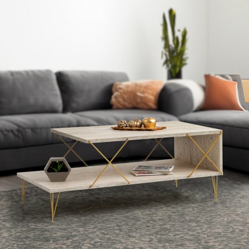 Stół kawowy z metalowymi nogami 100x40x50cm, złoty