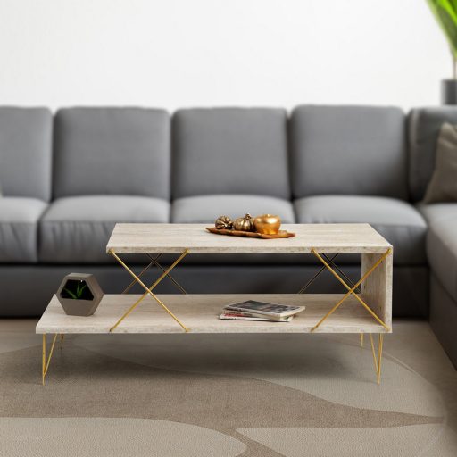 Stół kawowy z metalowymi nogami 100x40x50cm, złoty