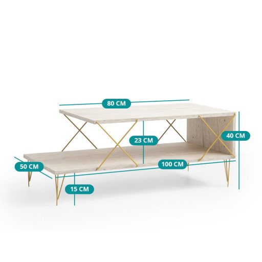 Stół kawowy z metalowymi nogami 100x40x50cm, złoty