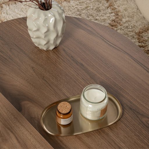 Okrągły Stół Kawowy 90x30x60cm, Biało-Orzechowy