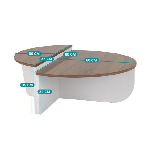 Okrągły Stół Kawowy 90x30x60cm, Biało-Orzechowy