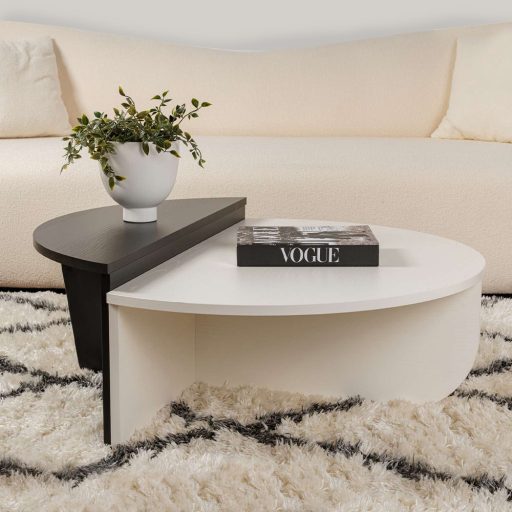 Okrągły Stół Kawowy 90x30x60cm, Czarny-Biały