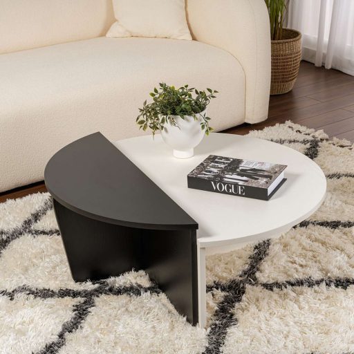 Okrągły Stół Kawowy 90x30x60cm, Czarny-Biały