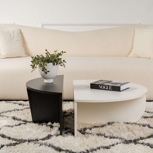 Okrągły Stół Kawowy 90x30x60cm, Czarny-Biały