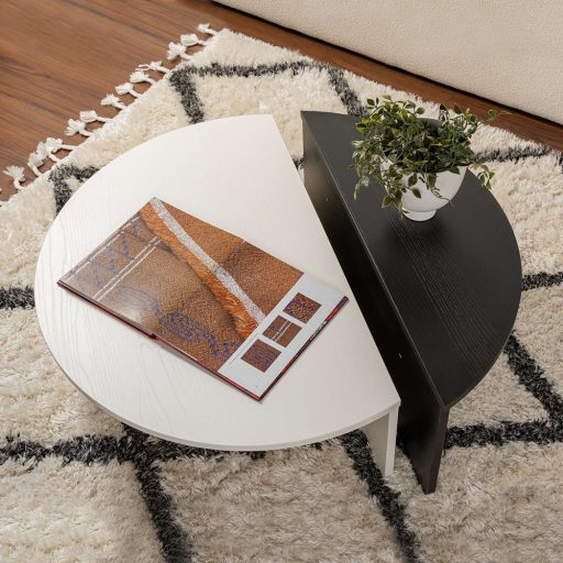 Okrągły Stół Kawowy 90x30x60cm, Czarny-Biały