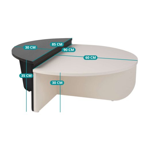 Okrągły Stół Kawowy 90x30x60cm, Czarny-Biały