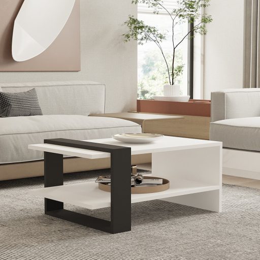 Stół kawowy 80x35x55cm, Antracytowo-Biały