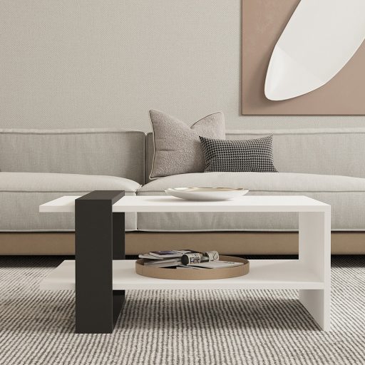 Stół kawowy 80x35x55cm, Antracytowo-Biały