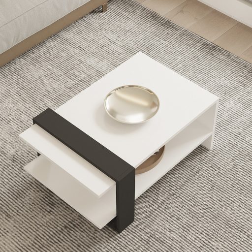 Stół kawowy 80x35x55cm, Antracytowo-Biały