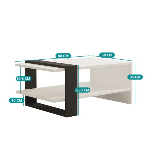 Stół kawowy 80x35x55cm, Antracytowo-Biały