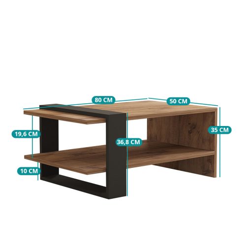 Stół kawowy 80x35x55cm, Dąb-Antracyt