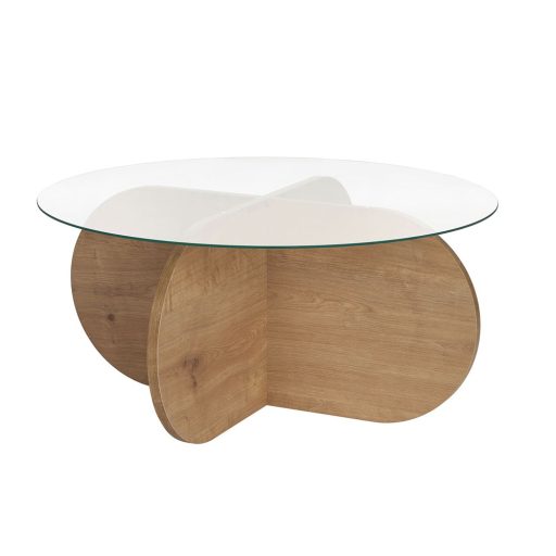 Okrągły Stół Kawowy z Hartowanym Szkłem 75x35x75cm, Dąb