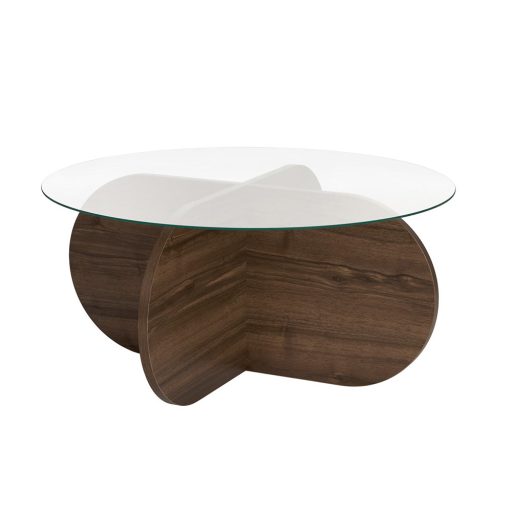 Okrągły Stolik Kawowy z Hartowanego Szkła 75x35x75cm, Orzech