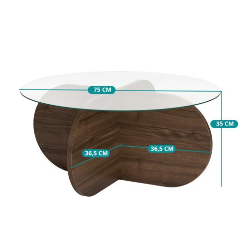 Okrągły Stolik Kawowy z Hartowanego Szkła 75x35x75cm, Orzech
