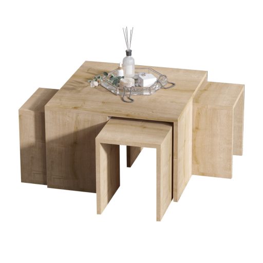 Stół kawowy z ukrytymi stolikami bocznymi, 5 części dąb