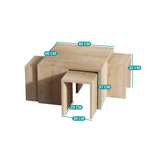 Stół kawowy z ukrytymi stolikami bocznymi, 5 części dąb