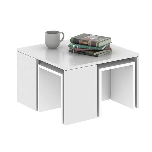 Stół kawowy z ukrytymi stolikami bocznymi, 5 szt. Biały