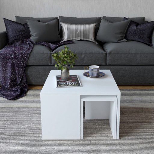 Stół kawowy z ukrytymi stolikami bocznymi, 5 szt. Biały