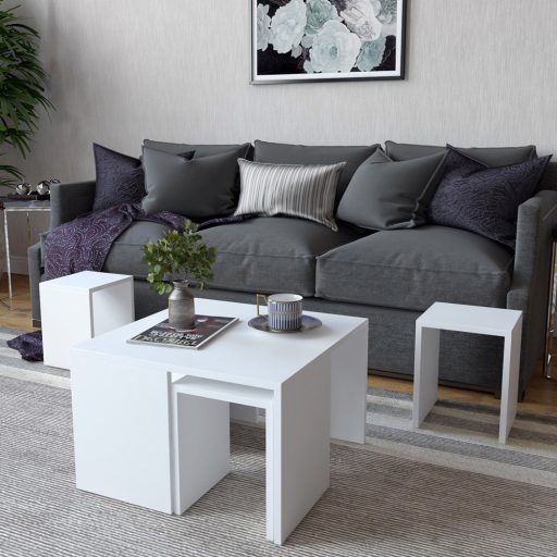 Stół kawowy z ukrytymi stolikami bocznymi, 5 szt. Biały