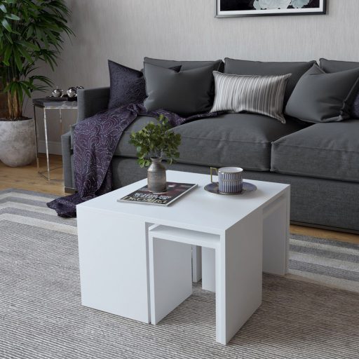 Stół kawowy z ukrytymi stolikami bocznymi, 5 szt. Biały