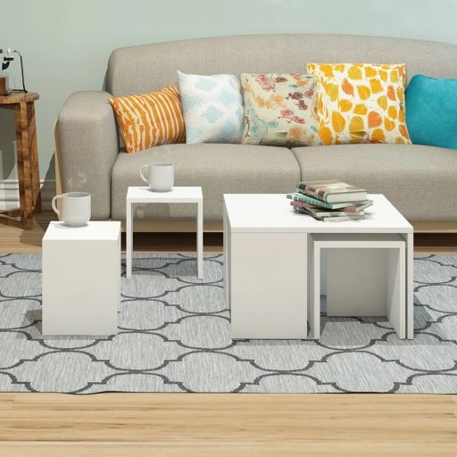 Stół kawowy z ukrytymi stolikami bocznymi, 5 szt. Biały