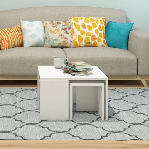 Stół kawowy z ukrytymi stolikami bocznymi, 5 szt. Biały