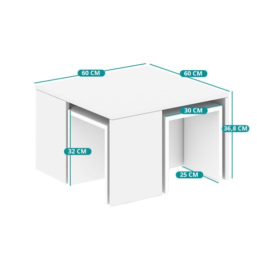 Stół kawowy z ukrytymi stolikami bocznymi, 5 szt. Biały