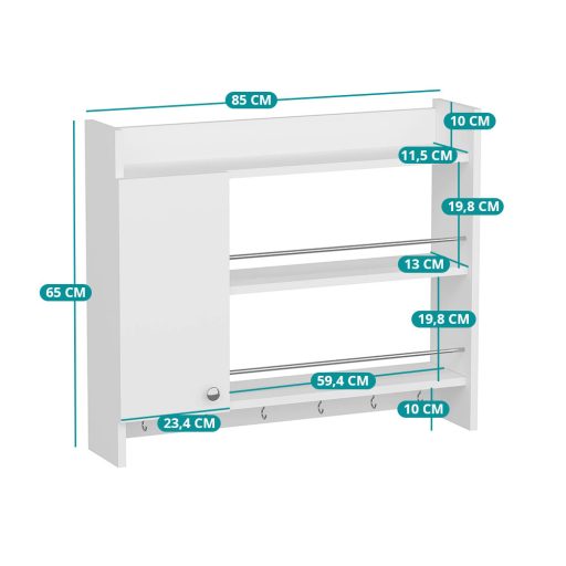 Półka ścienna do kuchni 85x15x65cm, Biała