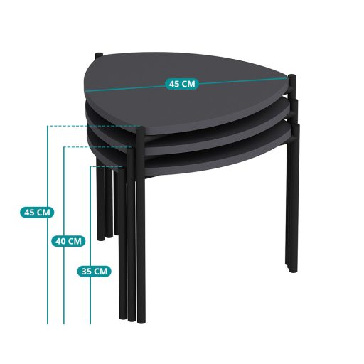 Zestaw stolików kawowych 3-częściowy, antracytowy