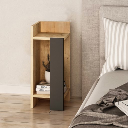 Lewy Stolik Nocny 60x25x27cm Antracyt-Dąb