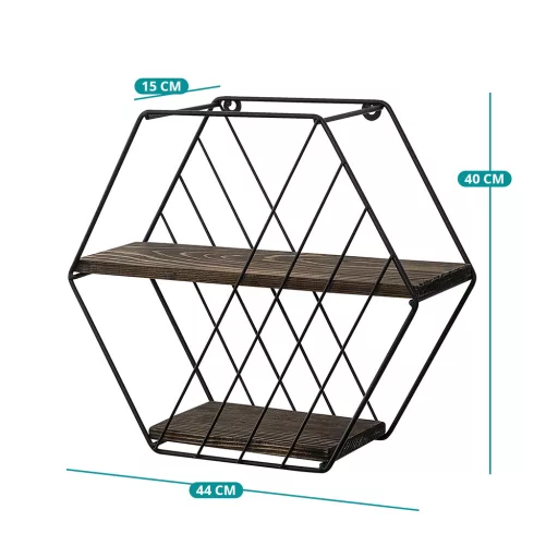 Sześcienna Metalowa Półka 44x40x15cm, Czarna-Orzech
