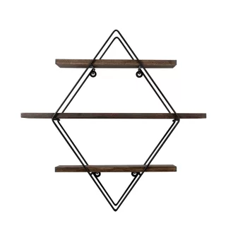 Półka metalowa diamentowa 60x40x15cm, Czarna-Orzech