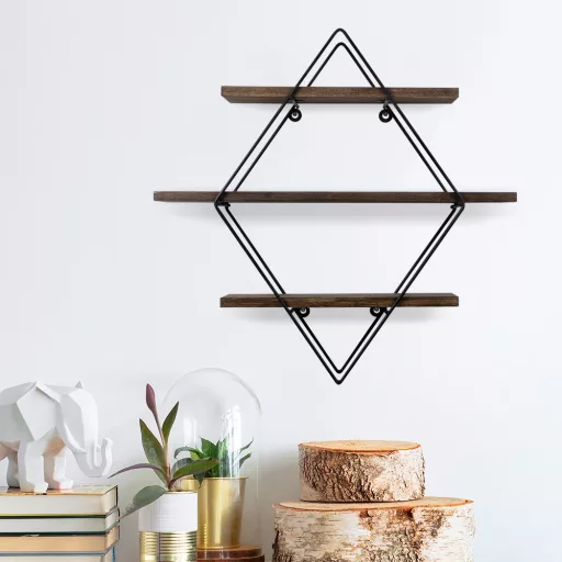 Półka metalowa diamentowa 60x40x15cm, Czarna-Orzech