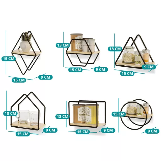 Zestaw półek ściennych 6-częściowy, czarny