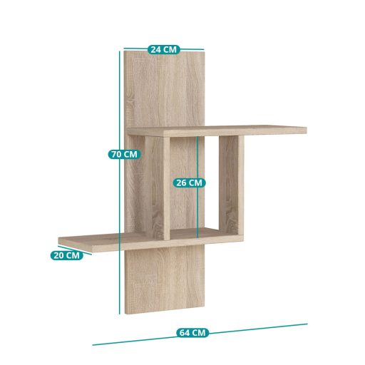Półka ścienna 70x64x20cm, Dąb Sonoma