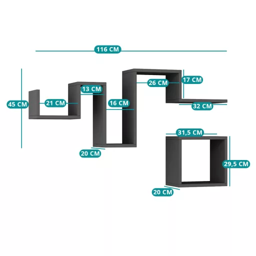 Zestaw półek ściennych 2-częściowy, antracytowy