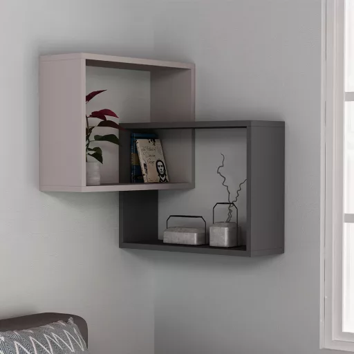 Zestaw półek ściennych 2-częściowy, jasny mocha-antracyt