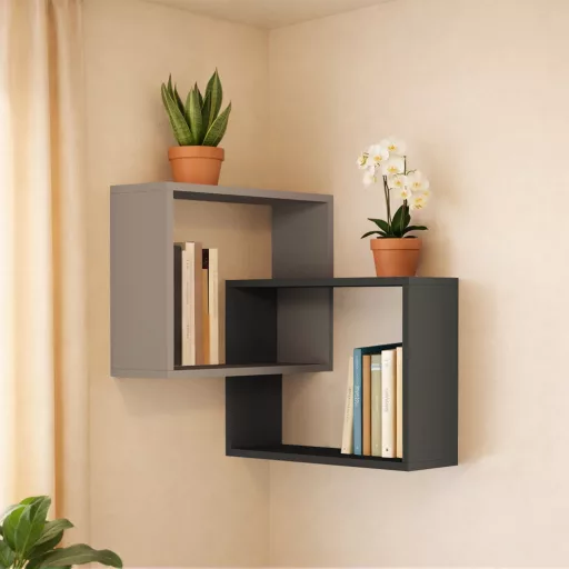 Zestaw półek ściennych 2-częściowy, jasny mocha-antracyt