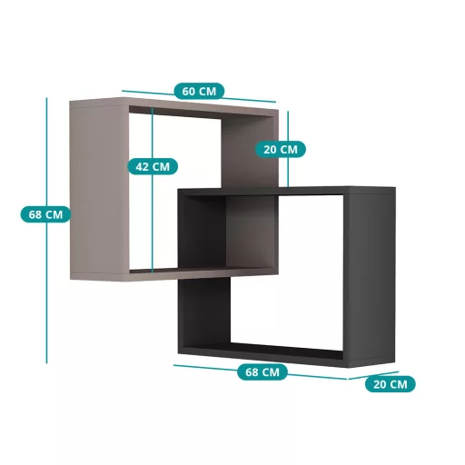 Zestaw półek ściennych 2-częściowy, jasny mocha-antracyt