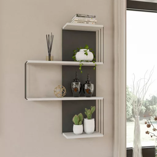 Półka ścienna 96x64x19cm, Biało-Antracytowa