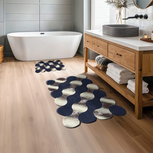 Zestaw dywaników łazienkowych w wzór kamieni, niebiesko-złoty