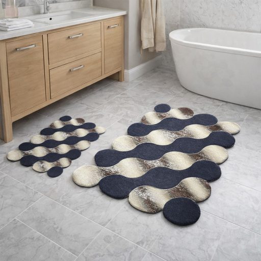 Zestaw dywaników łazienkowych w wzór kamieni, niebiesko-złoty