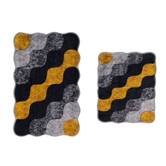   Zestaw dywaników łazienkowych w wzór kamieni, szaro-żółty