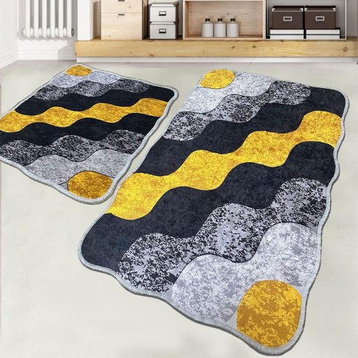 Zestaw dywaników łazienkowych w wzór kamieni, szaro-żółty