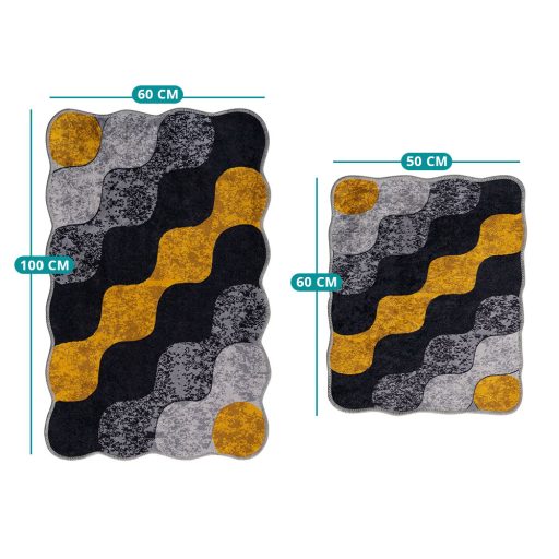 Zestaw dywaników łazienkowych w wzór kamieni, szaro-żółty